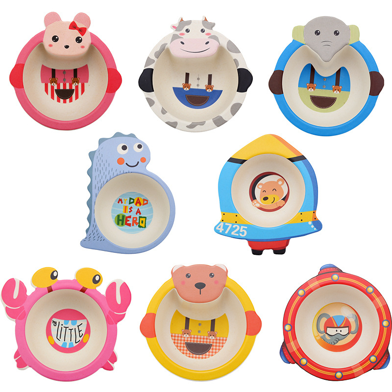 Baby Food With Fiber - Cartoon Baby Feeding Bowl Bamboo Fiber